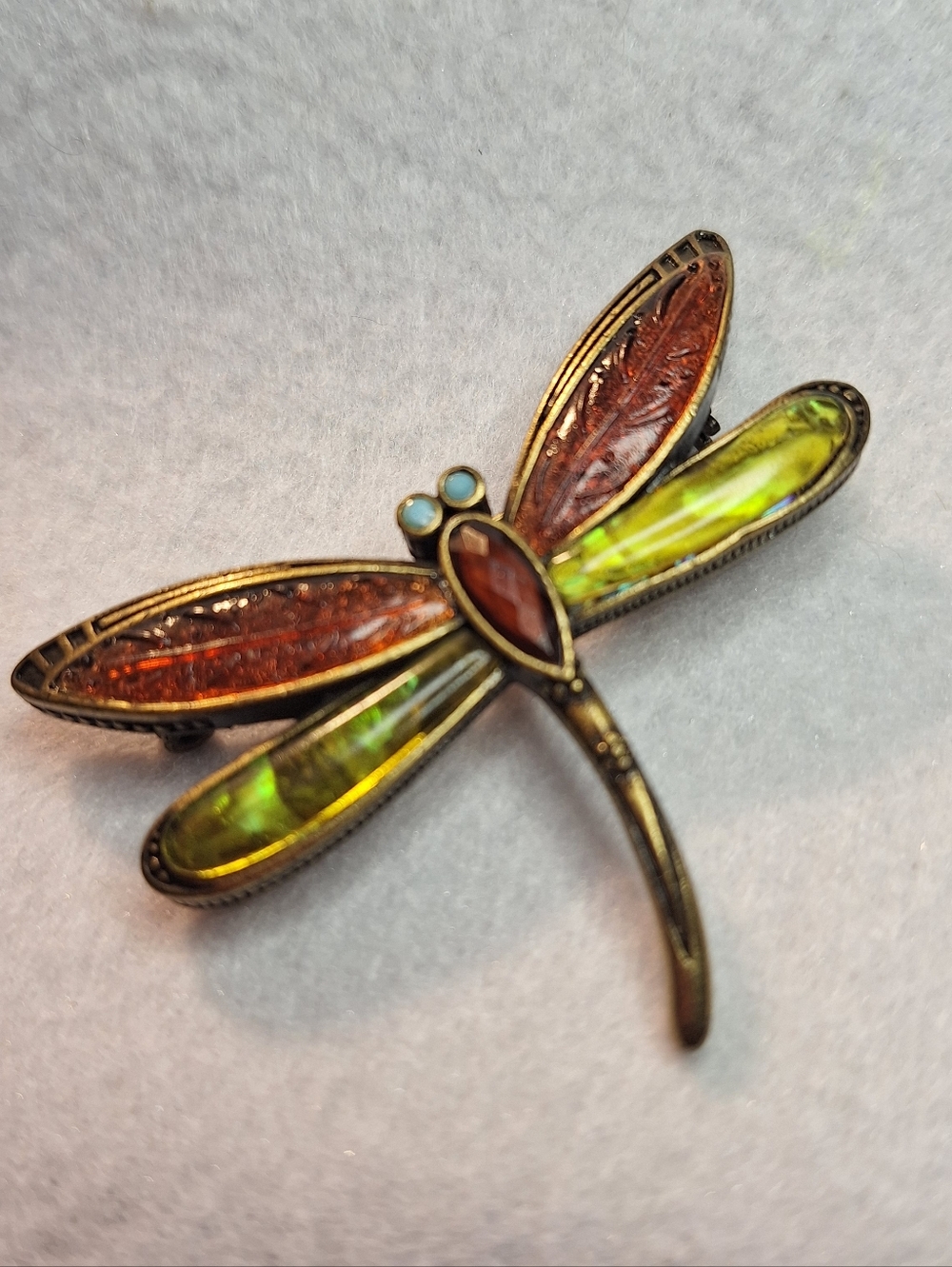 Vintage Liz Claiborne Dragonfly Amber and Lime Colored Resin Wings.